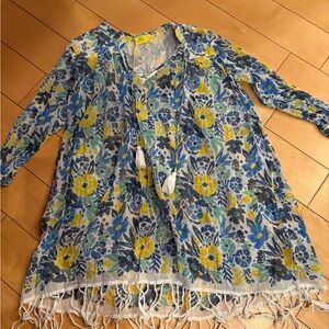 Roller Rabbit Blue, Yellow & White Floral Tie-Front Tunic